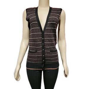 Rozae Nichols Size S Women's Knit Striped Button Up Women's Vest Sweater #3